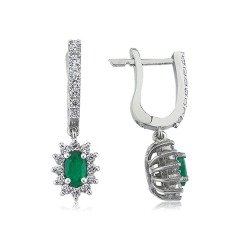 0.70 Karat Pırlantalı Zümrüt Küpe